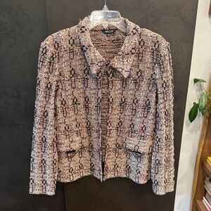 Misook Pink Cream Bouclé Tweed Jacket with Black Accents